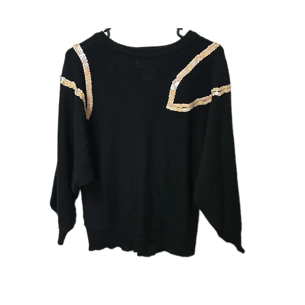 Vintage Yves Venet 80s Black Batwing Sweater Iridescent Sequins Size 42/44 L/XL